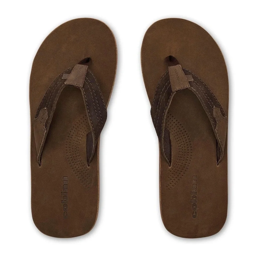 NEW Cobian Campo Lazo Brown Premium Leather Flip Flops Mens Sandals Size 12 $65